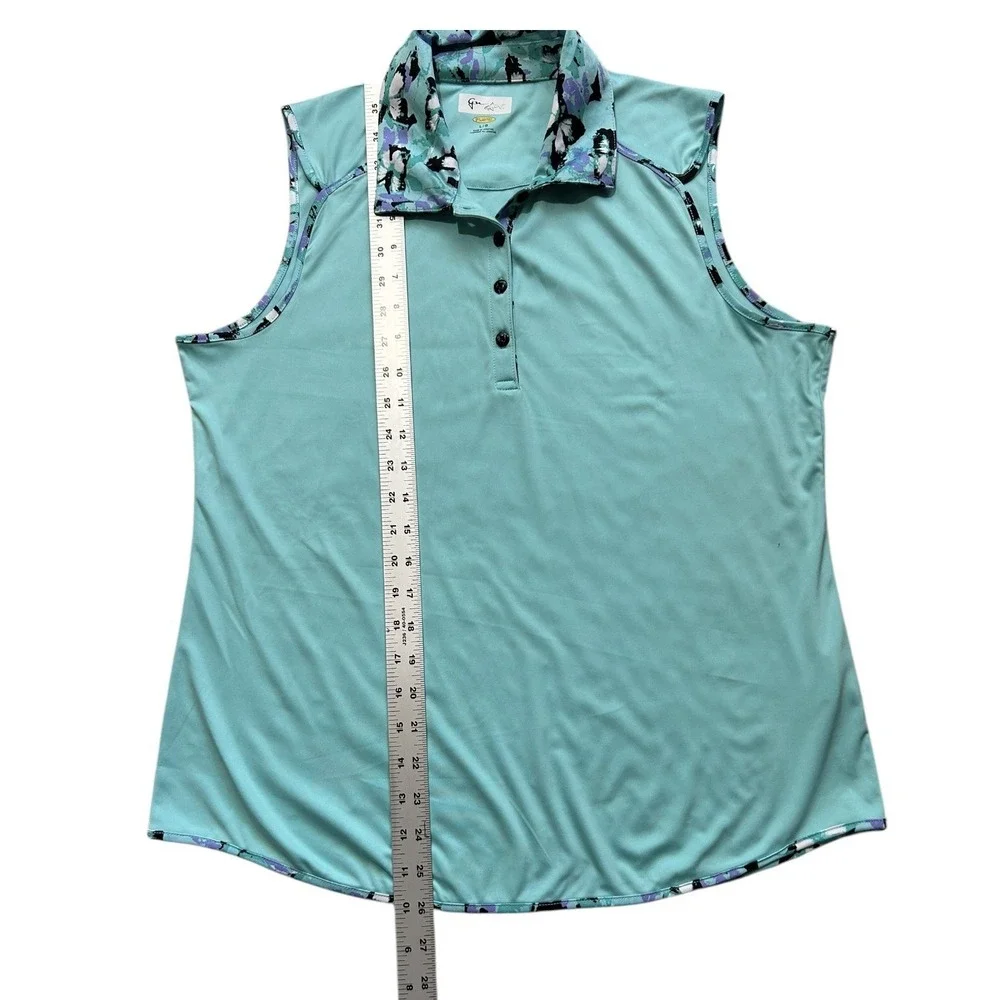 GREG NORMAN Sleeveless Top sz L Aqua Butterfly Print Spread Collar Athletic - Picture 4 of 7
